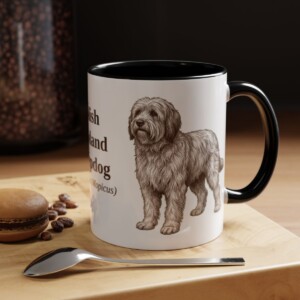 11oz Polish Lowland Sheepdog Latin Mug, Black, lifestyle photo