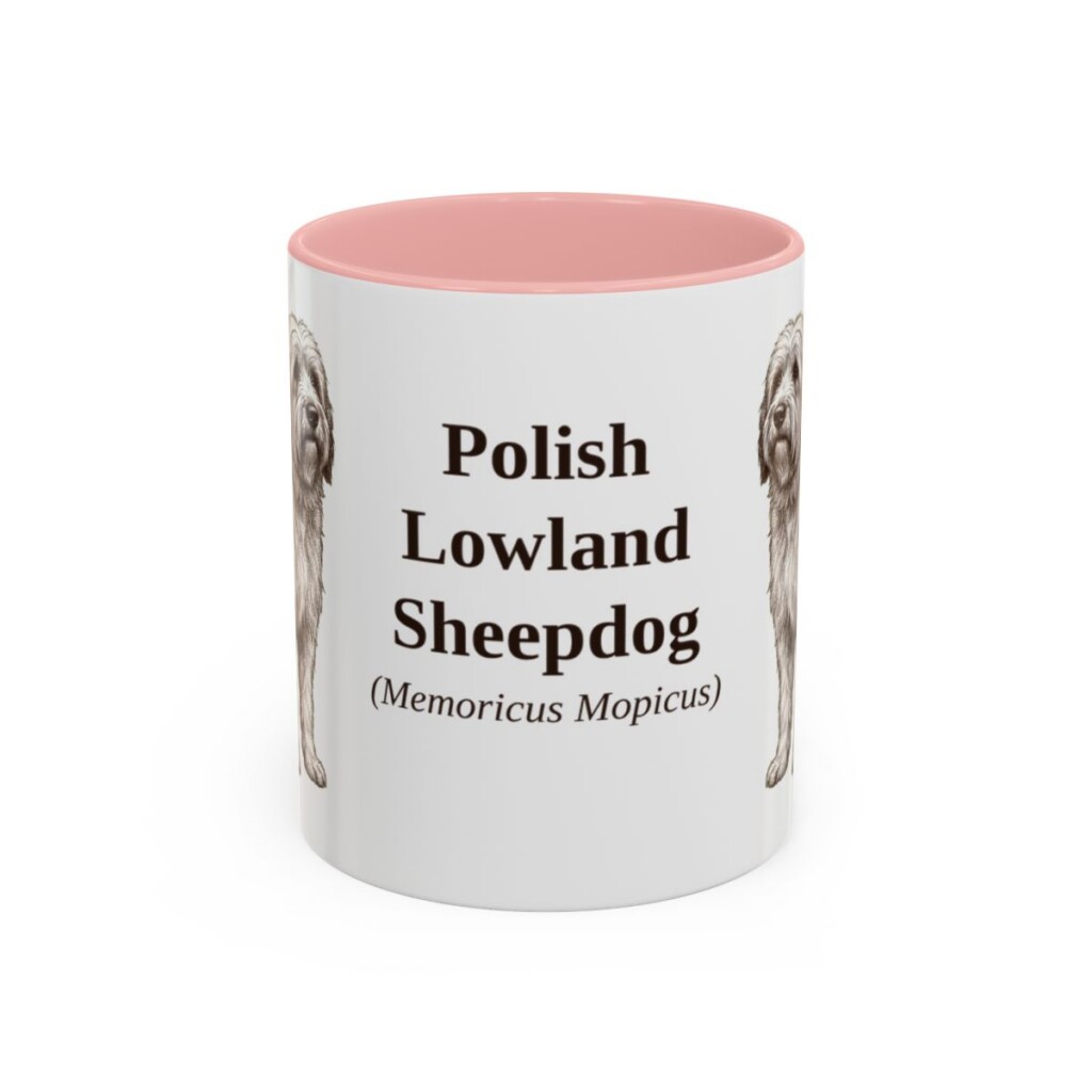 11oz-polish-lowland-sheepdog-mug-latin-pink 11oz Polish Lowland Sheepdog Latin Mug, Pink, front view
