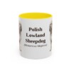 11oz-polish-lowland-sheepdog-mug-latin-yellow 11oz Polish Lowland Sheepdog Latin Mug, Yellow, front view