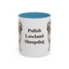 11oz Polish Lowland Sheepdog Mug, Light Blue, front view
