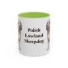 11oz Polish Lowland Sheepdog Mug, Light Green, front view