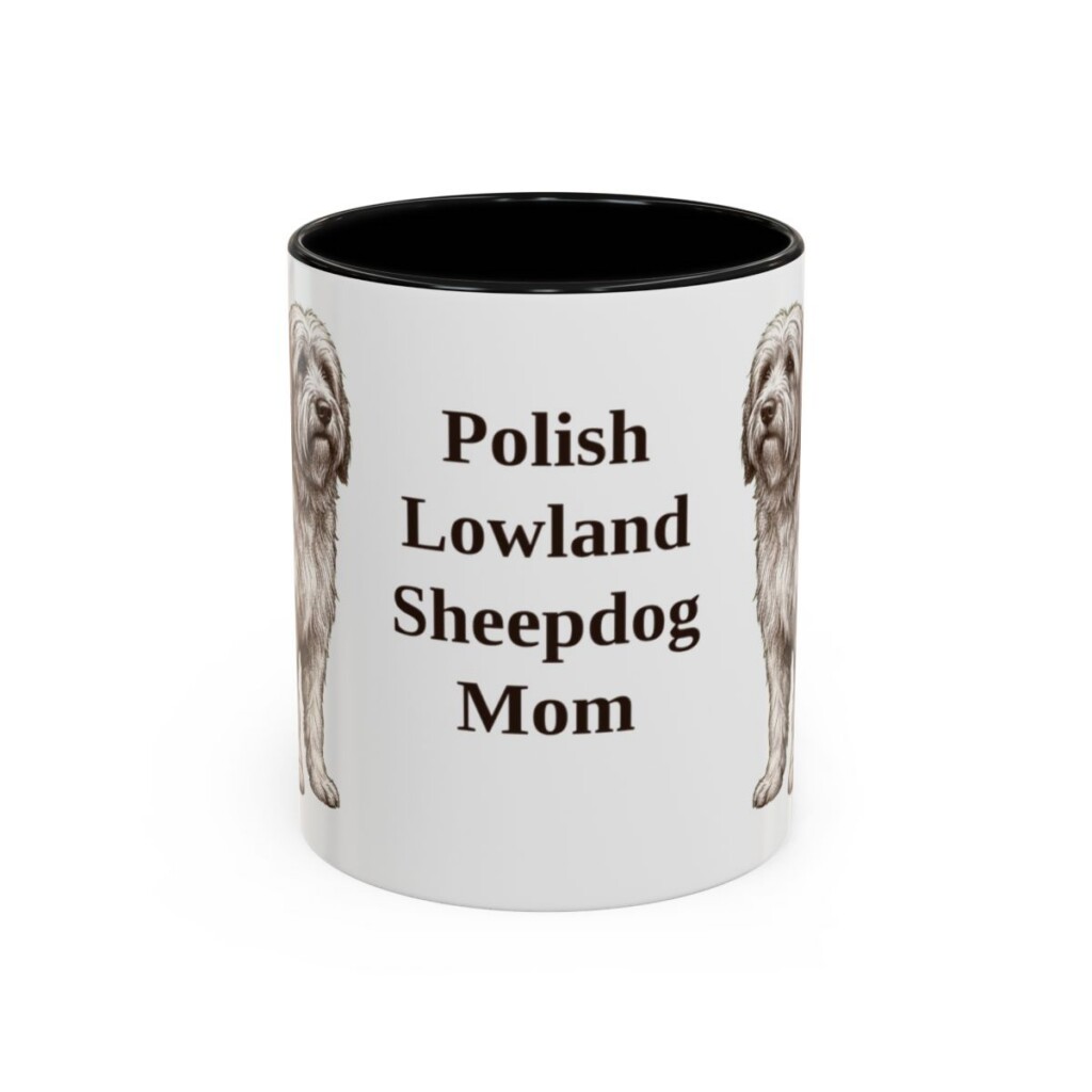 11oz Polish Lowland Sheepdog Dog Mom Mug, Black, front view