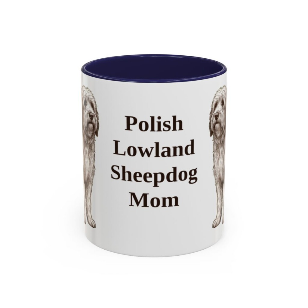 11oz Polish Lowland Sheepdog Dog Mom Mug, Navy, front view