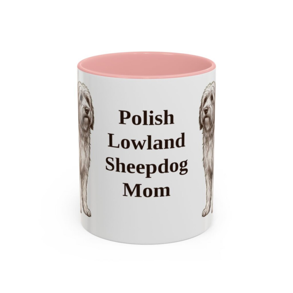 11oz Polish Lowland Sheepdog Dog Mom Mug, Pink, front view