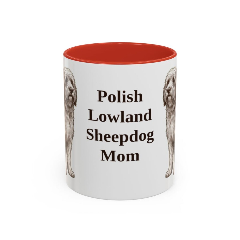 11oz Polish Lowland Sheepdog Dog Mom Mug, Red, front view