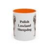 11oz Polish Lowland Sheepdog Mug, Orange, front view