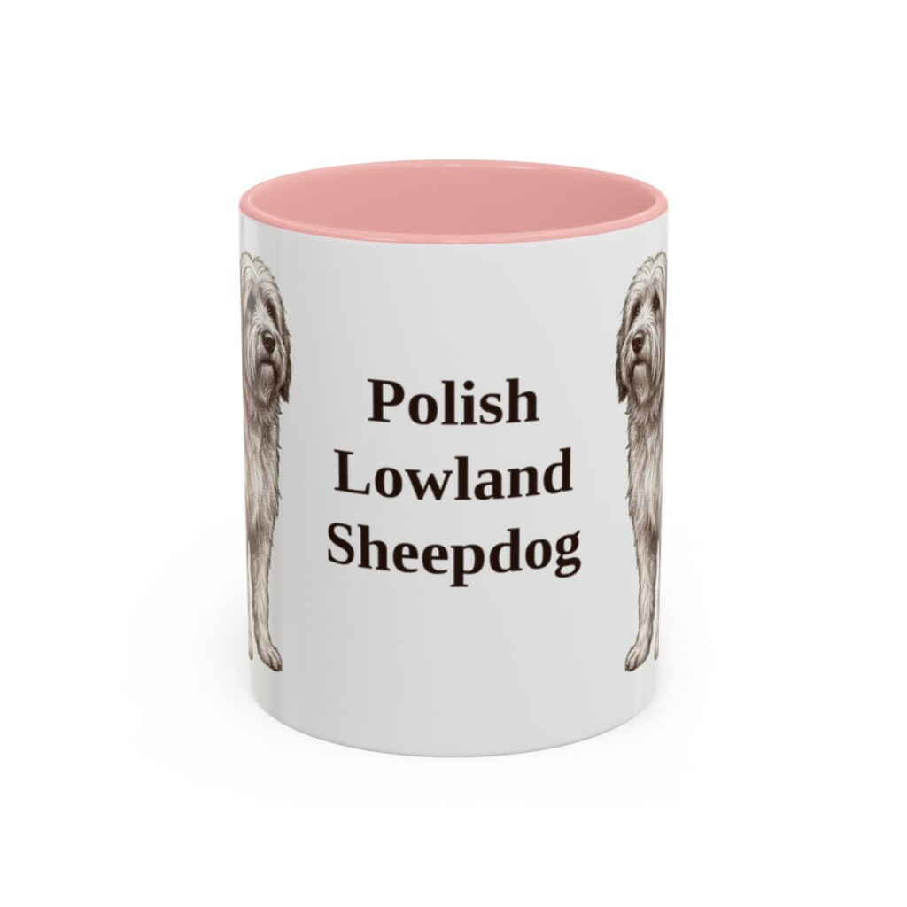 11oz Polish Lowland Sheepdog Mug, Pink, front view