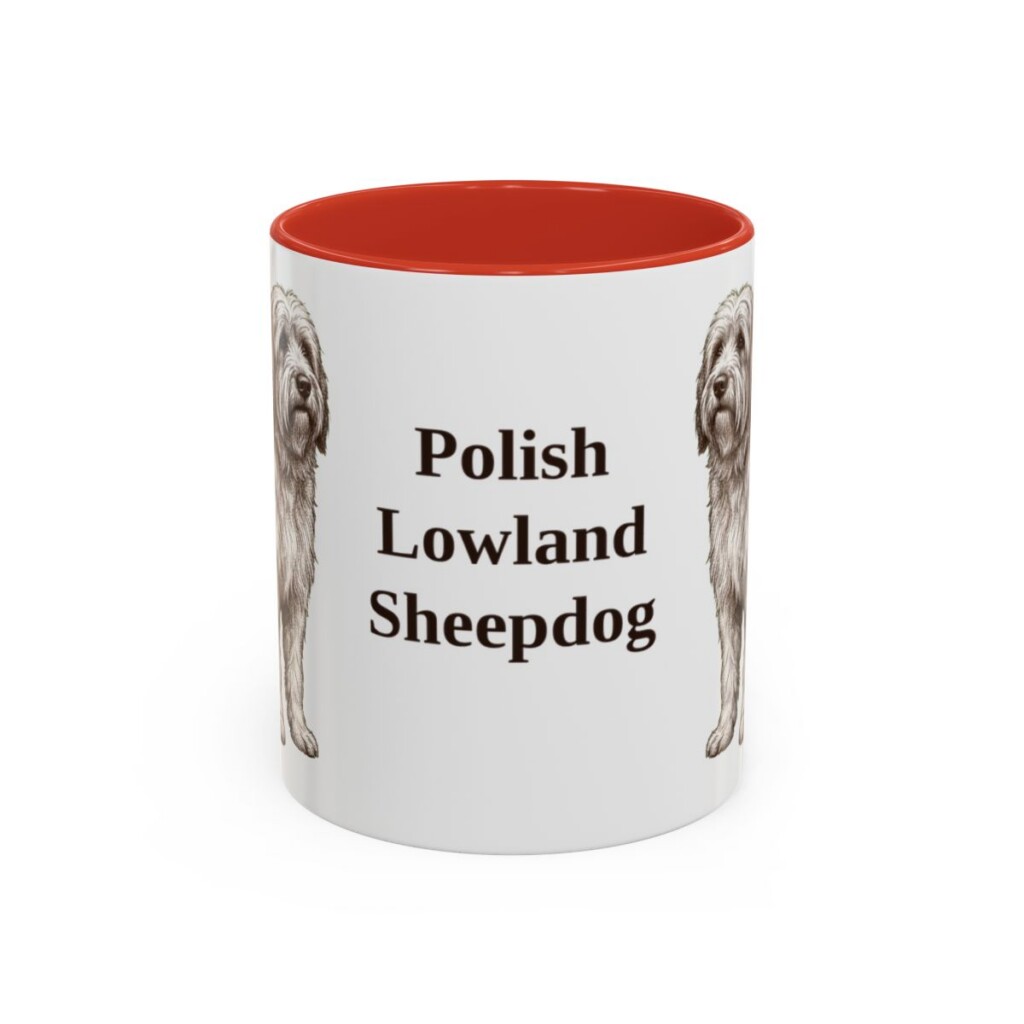 11oz Polish Lowland Sheepdog Mug, Red, front view