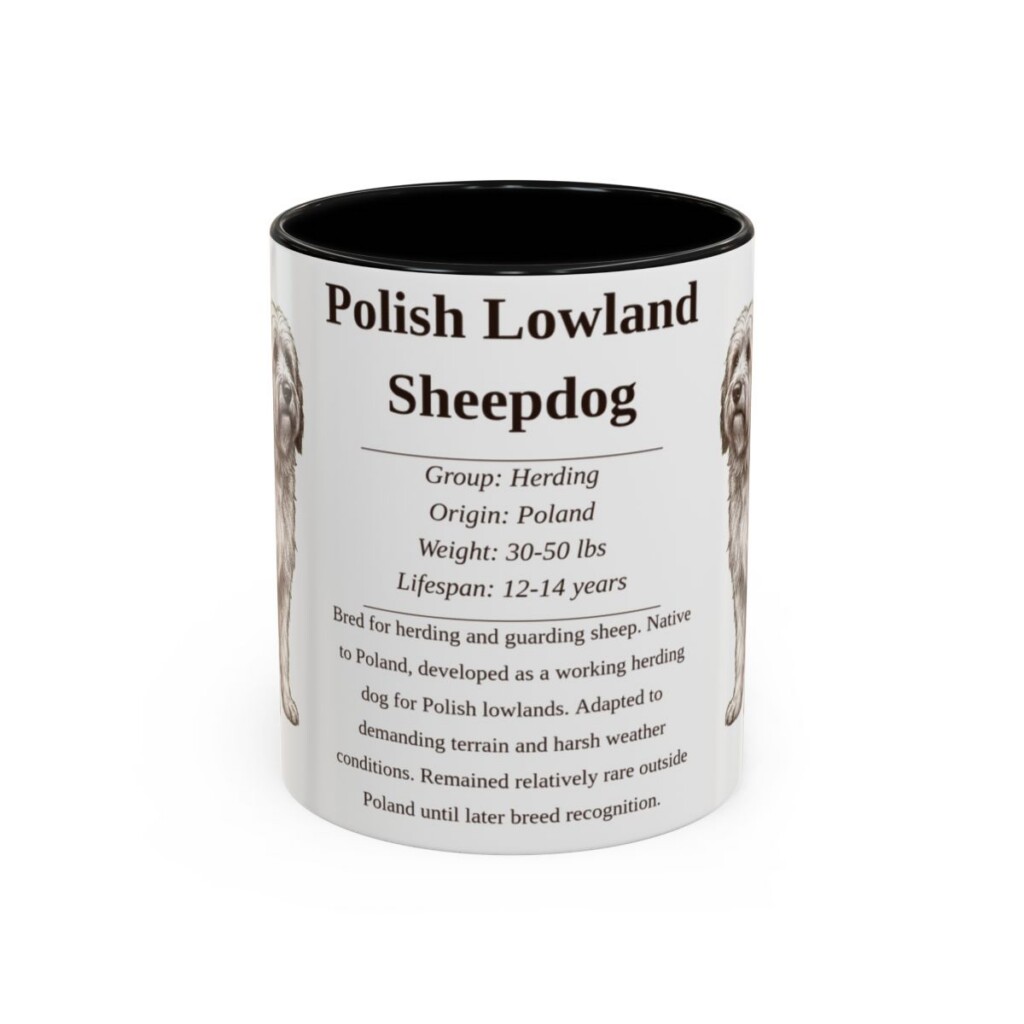 11oz Polish Lowland Sheepdog Mug, Black, front view