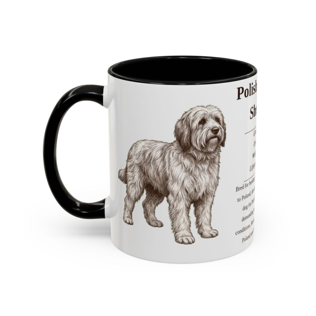 11oz Polish Lowland Sheepdog Mug, Black, left side view