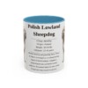 11oz Polish Lowland Sheepdog Mug, Light Blue, front view