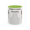 11oz Polish Lowland Sheepdog Mug, Light Green, front view