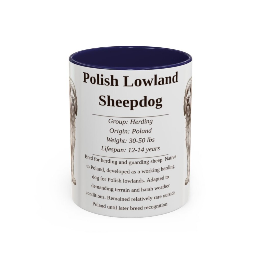 11oz Polish Lowland Sheepdog Mug, Navy, front view