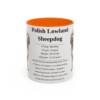 11oz Polish Lowland Sheepdog Mug, Orange, front view