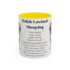 11oz Polish Lowland Sheepdog Mug, Yellow, front view