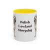 11oz Polish Lowland Sheepdog Mug, Yellow, front view