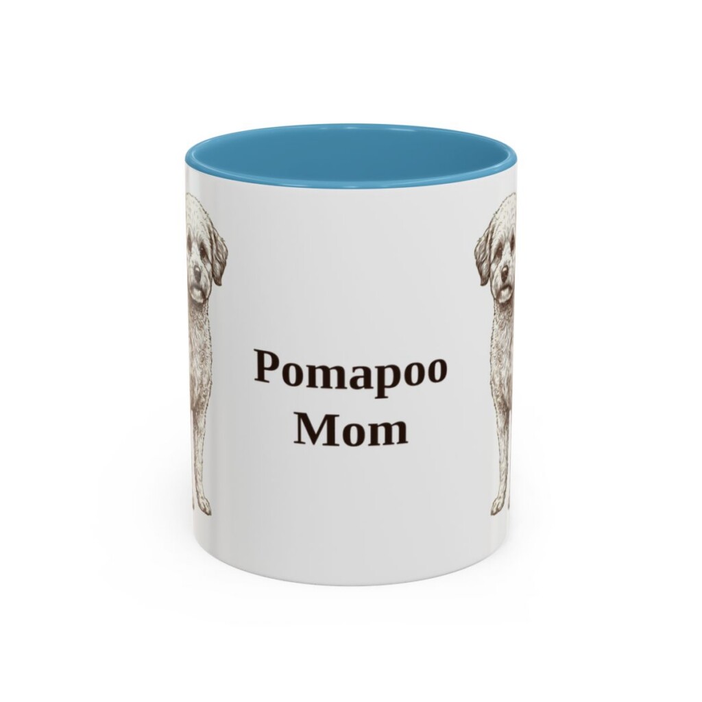 11oz Pomapoo Dog Mom Mug, Light Blue, front view
