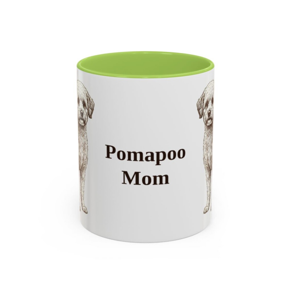 11oz Pomapoo Dog Mom Mug, Light Green, front view