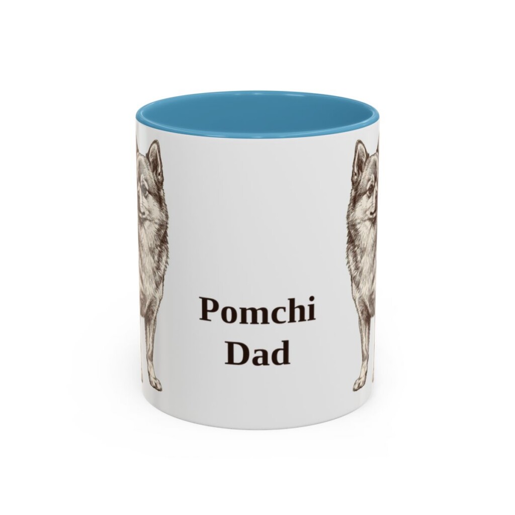 11oz Pomchi Dog Dad Mug, Light Blue, front view