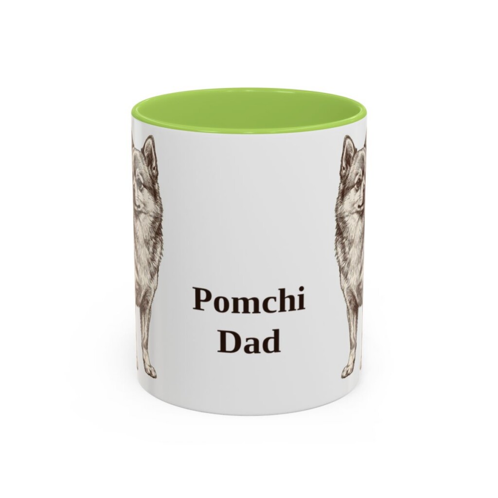 11oz Pomchi Dog Dad Mug, Light Green, front view