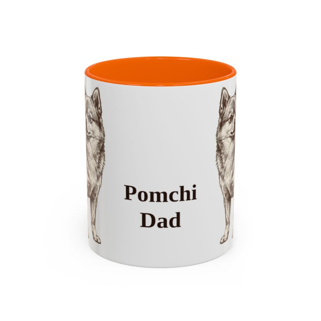 11oz Pomchi Dog Dad Mug, Orange, front view