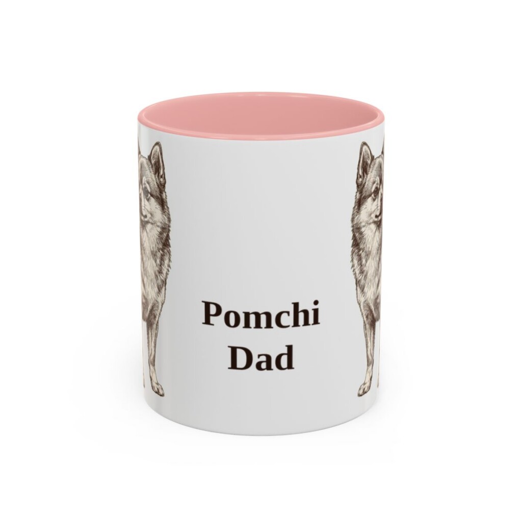 11oz Pomchi Dog Dad Mug, Pink, front view