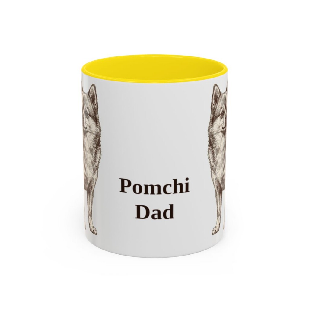 11oz Pomchi Dog Dad Mug, Yellow, front view