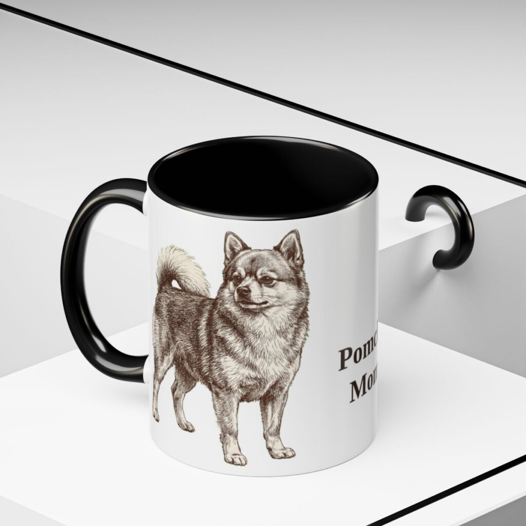 11oz Pomchi Dog Mom Mug, Black, lifestyle photo
