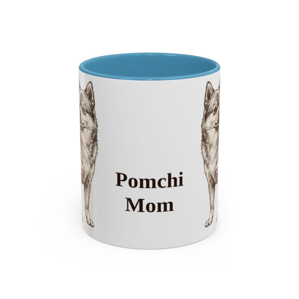 11oz Pomchi Dog Mom Mug, Light Blue, front view