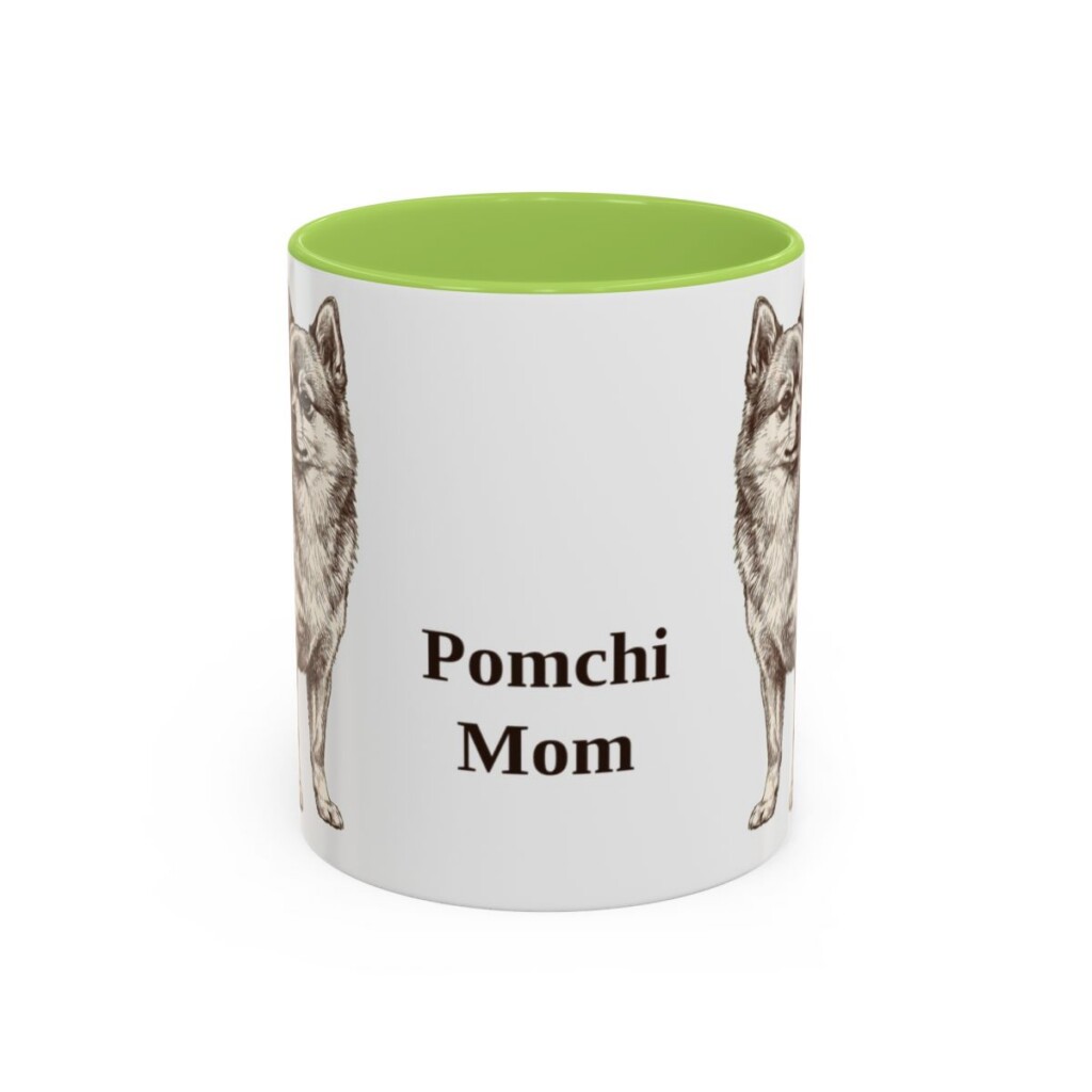 11oz Pomchi Dog Mom Mug, Light Green, front view