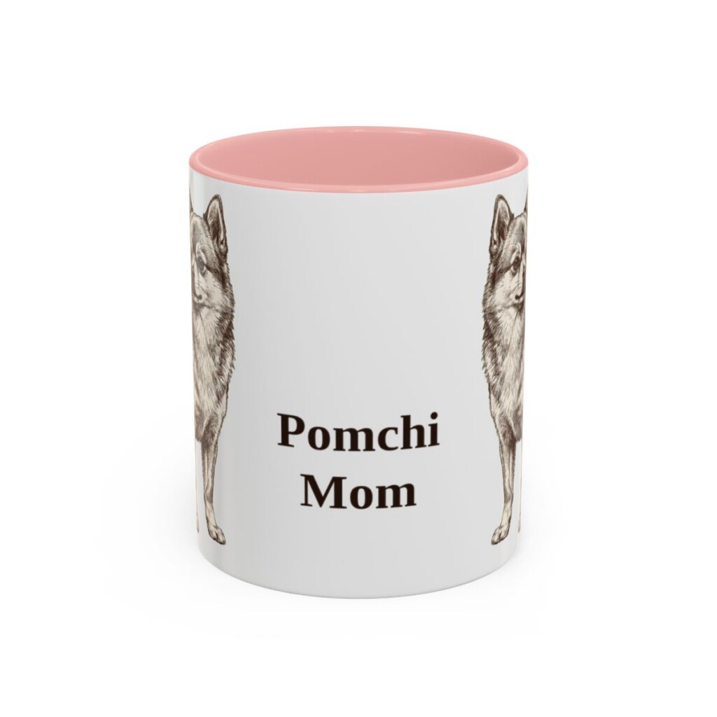 11oz Pomchi Dog Mom Mug, Pink, front view
