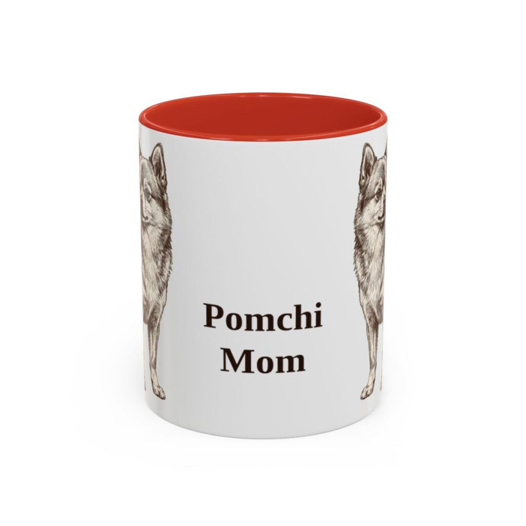 11oz Pomchi Dog Mom Mug, Red, front view