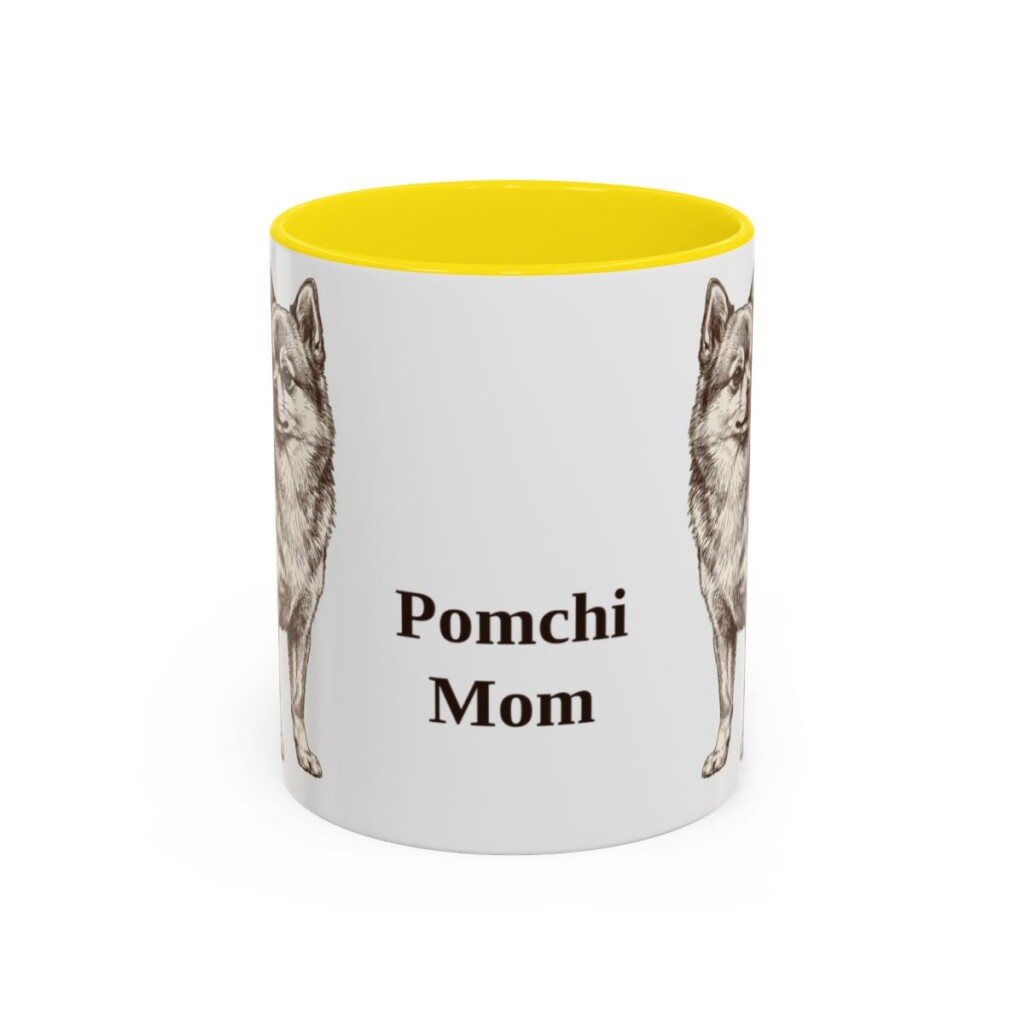 11oz Pomchi Dog Mom Mug, Yellow, front view
