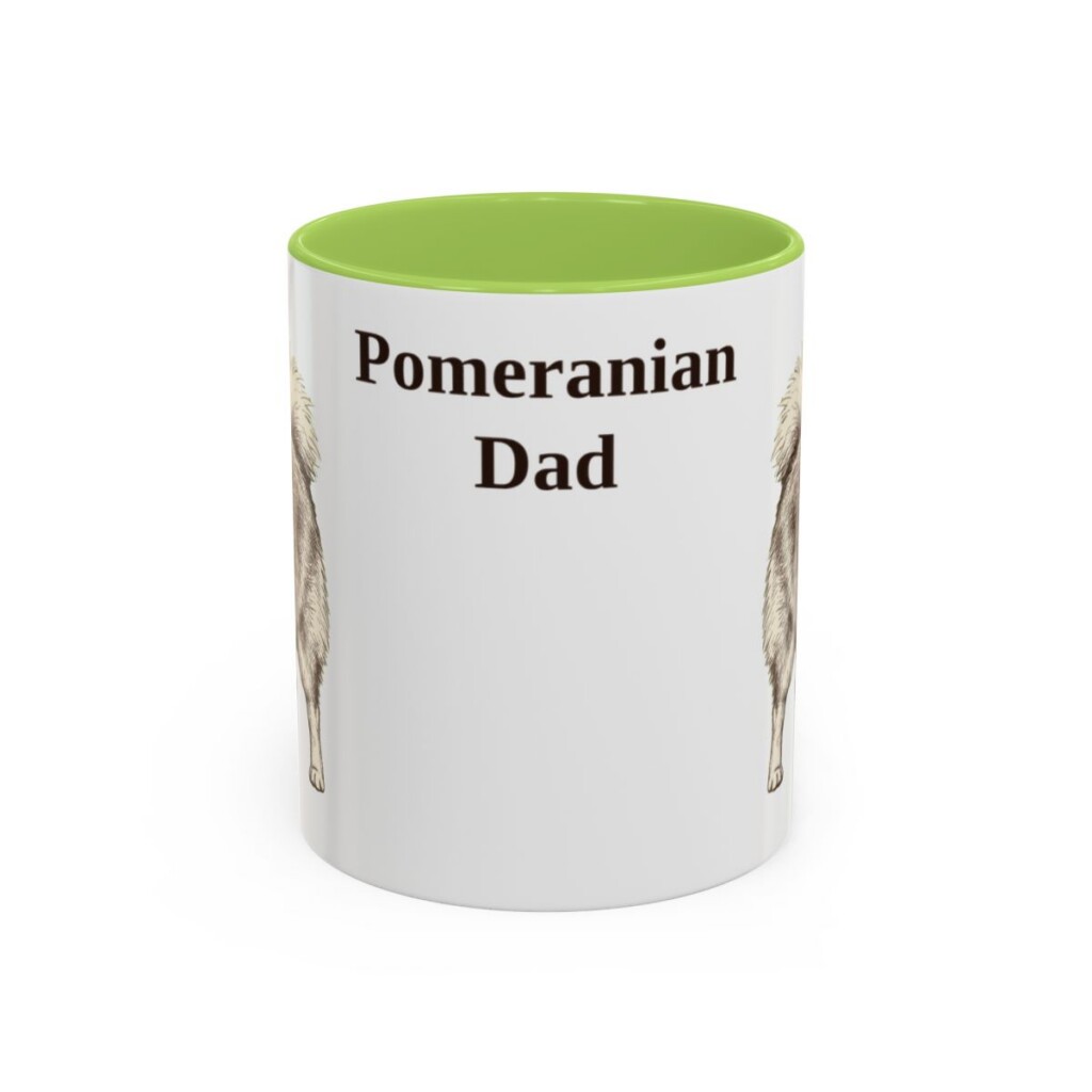 11oz Pomeranian Dog Dad Mug, Light Green, front view