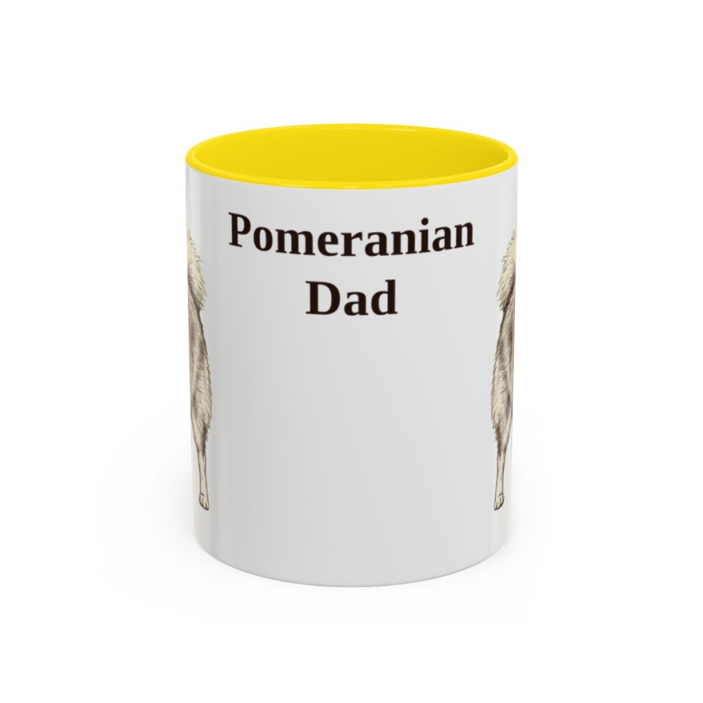 11oz Pomeranian Dog Dad Mug, Yellow, front view