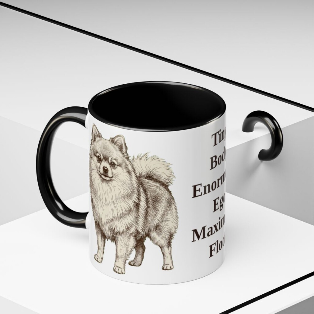 11oz-pomeranian-mug-humor-black-context-2 11oz Funny Pomeranian Mug, Black, lifestyle photo