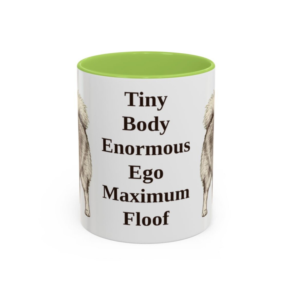 11oz-pomeranian-mug-humor-light-green 11oz Funny Pomeranian Mug, Light Green, front view