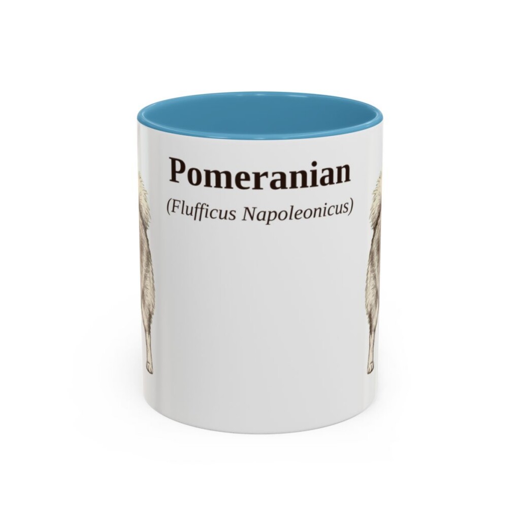 11oz Pomeranian Latin Mug, Light Blue, front view