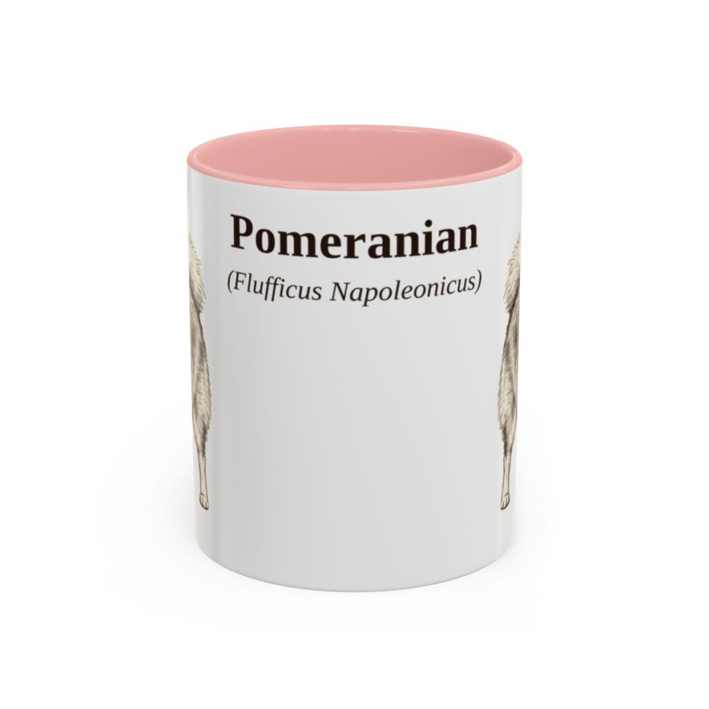 11oz Pomeranian Latin Mug, Pink, front view