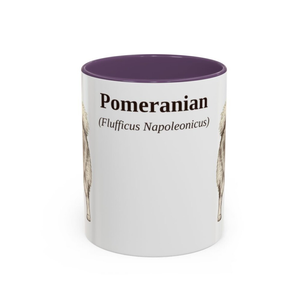 11oz Pomeranian Latin Mug, Purple, front view