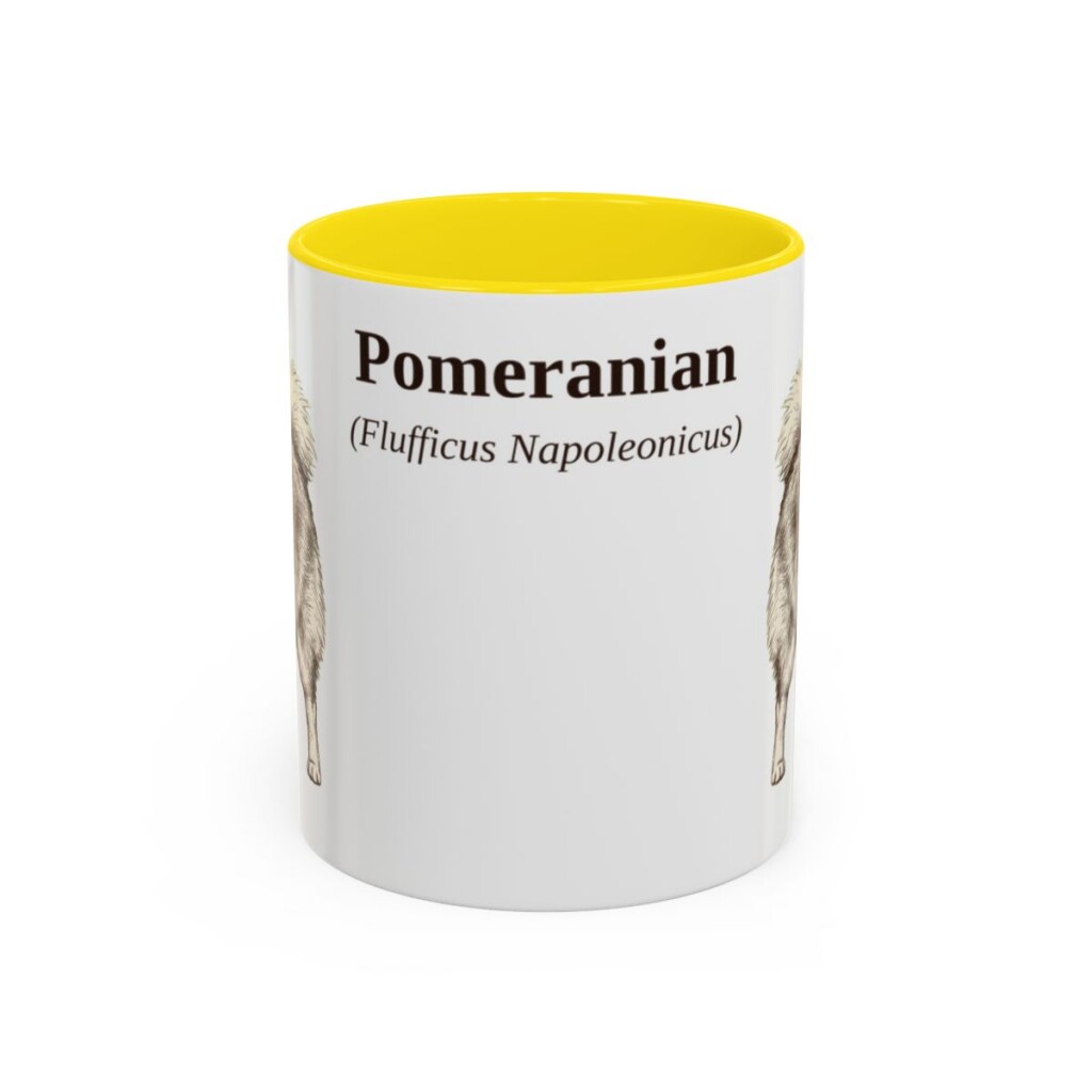 11oz Pomeranian Latin Mug, Yellow, front view