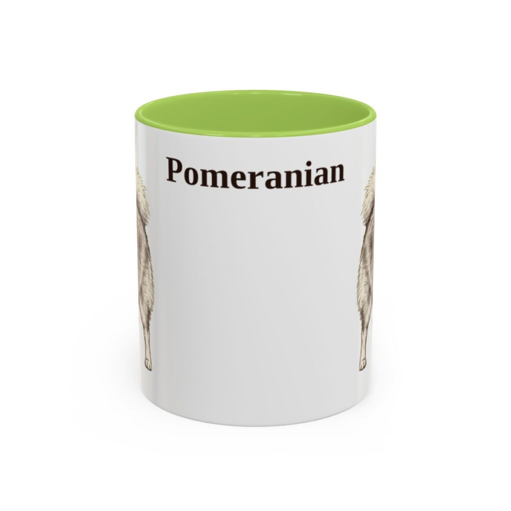 11oz Pomeranian Mug, Light Green, front view