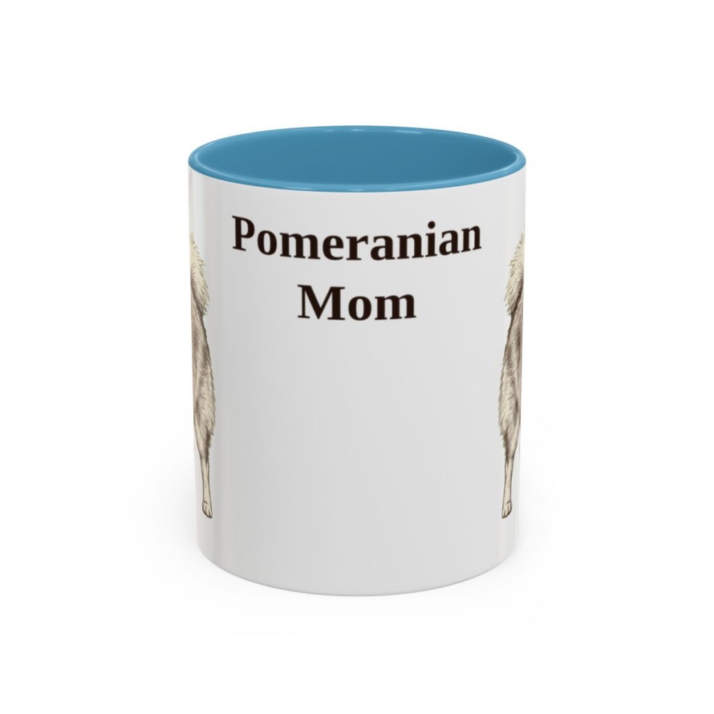 11oz Pomeranian Dog Mom Mug, Light Blue, front view