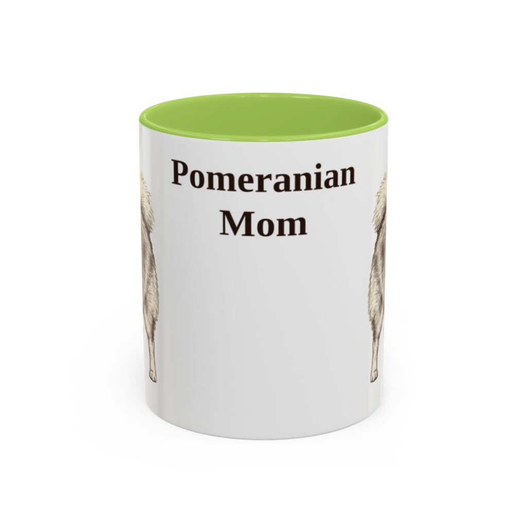 11oz Pomeranian Dog Mom Mug, Light Green, front view