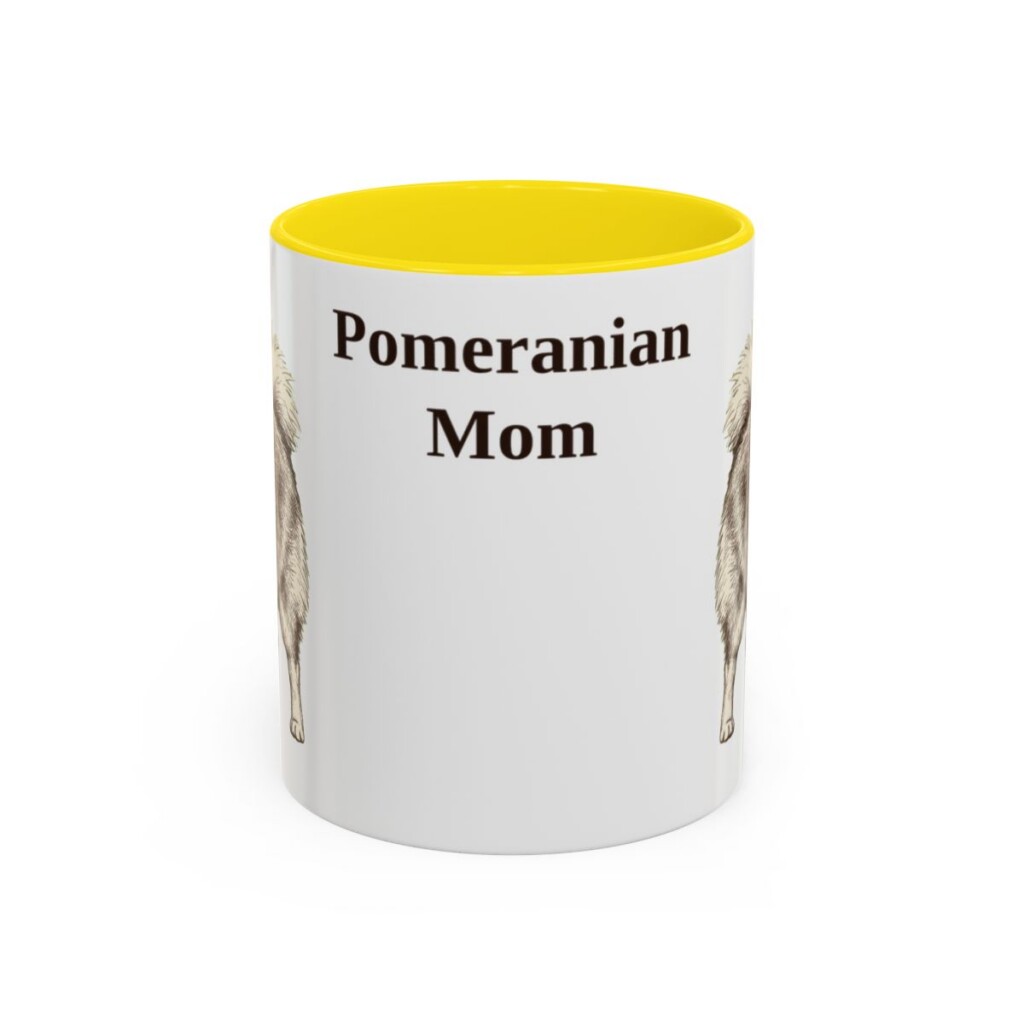 11oz Pomeranian Dog Mom Mug, Yellow, front view