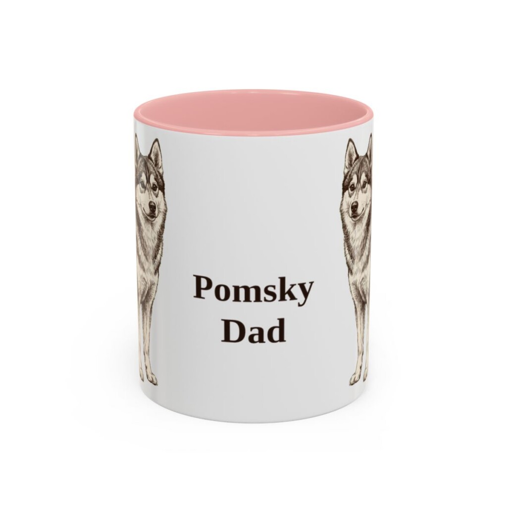 11oz-pomsky-mug-dad-pink 11oz Pomsky Dog Dad Mug, Pink, front view