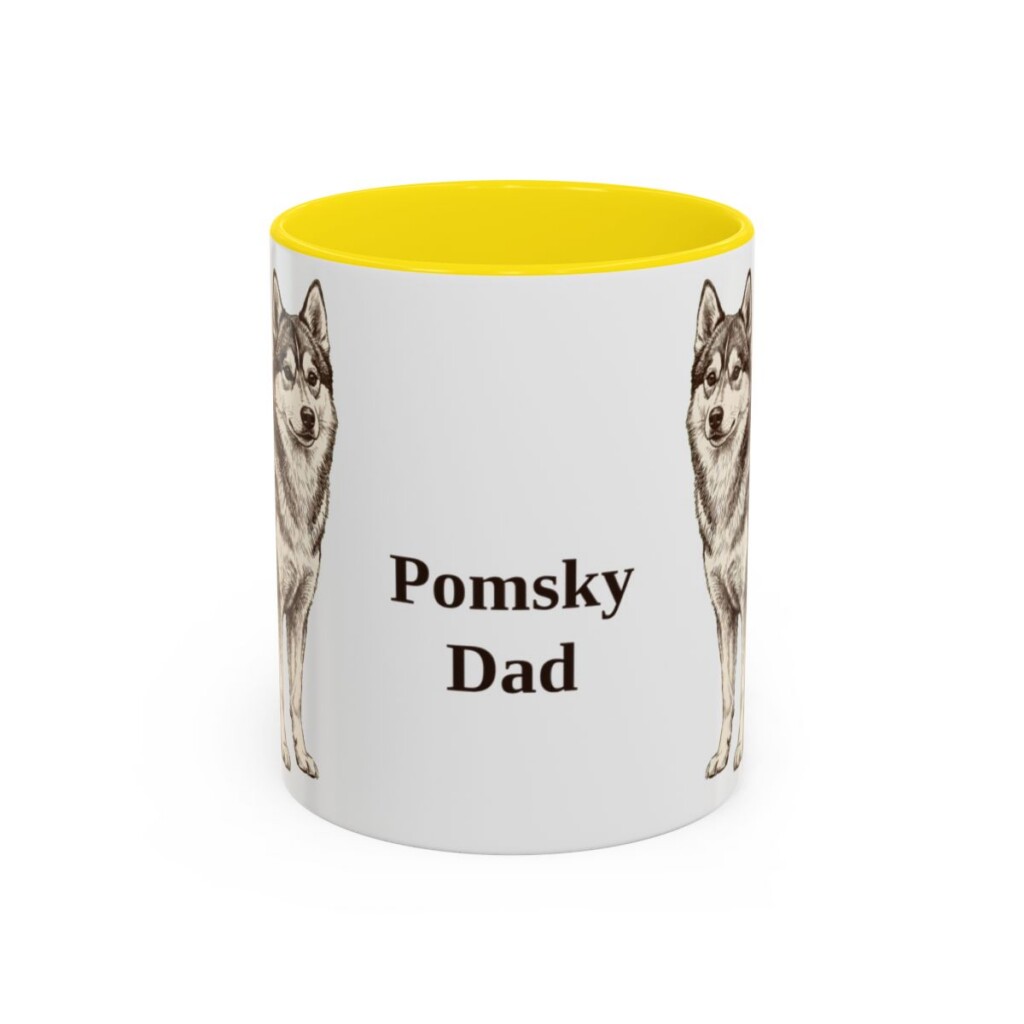 11oz-pomsky-mug-dad-yellow 11oz Pomsky Dog Dad Mug, Yellow, front view