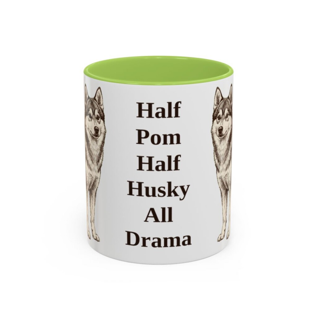 11oz Funny Pomsky Mug, Light Green, front view