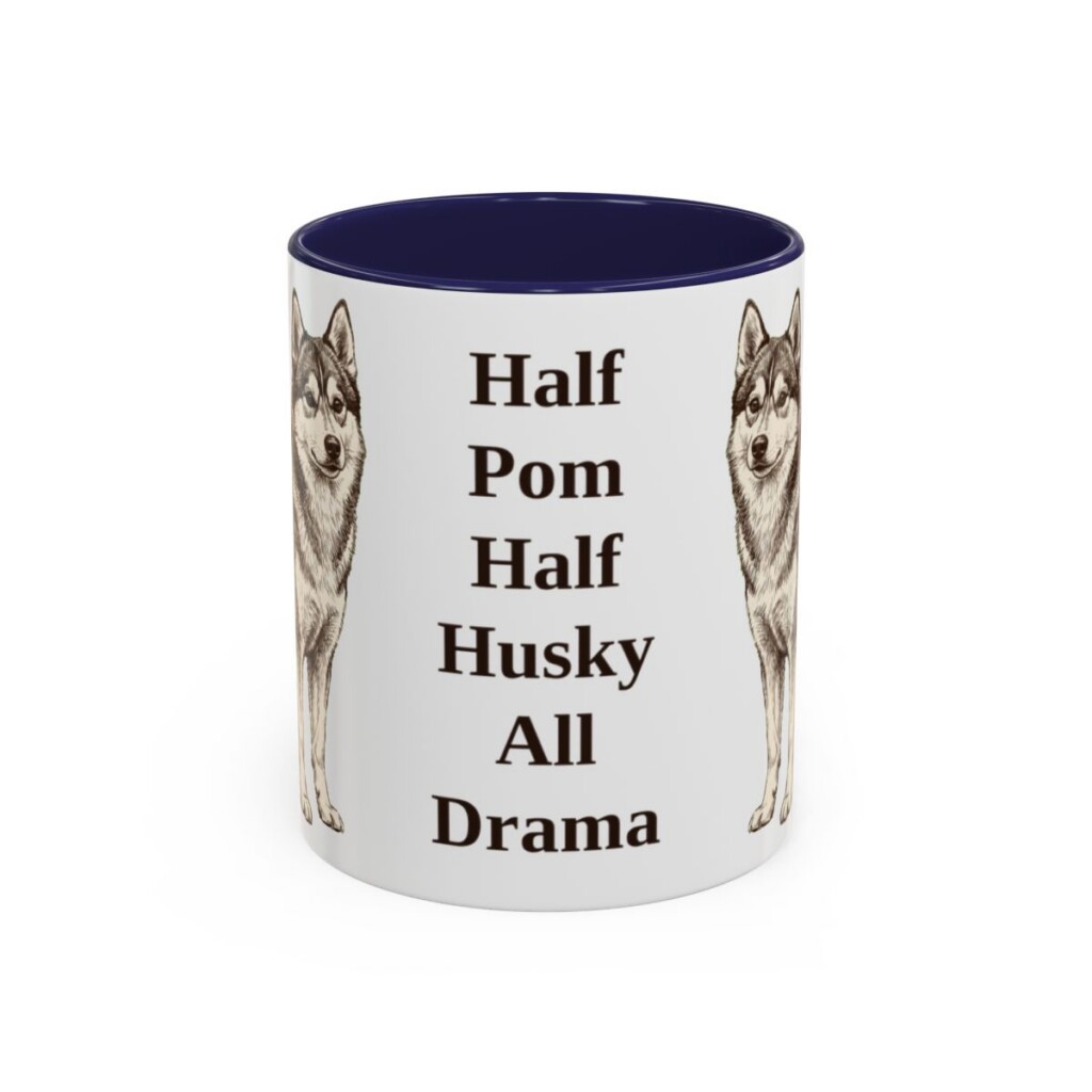 11oz Funny Pomsky Mug, Navy, front view