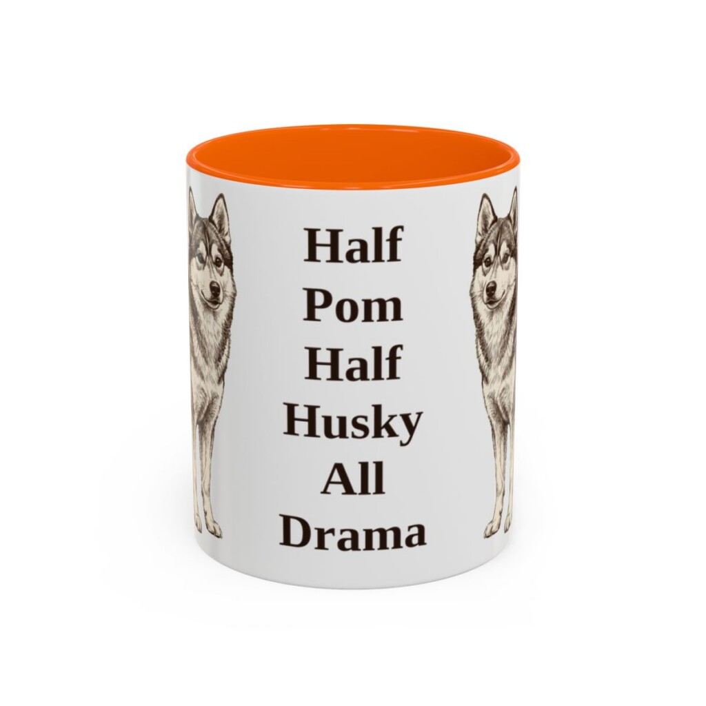 11oz Funny Pomsky Mug, Orange, front view